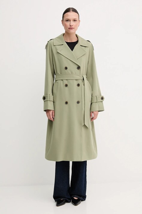 Dkny palton culoarea verde, de tranzitie, cu doua randuri de nasturi, DLEMPQ97
