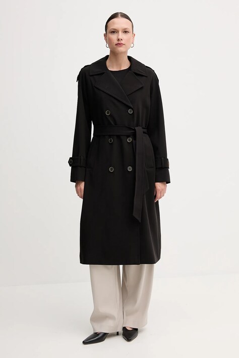 Dkny palton culoarea negru, de tranzitie, cu doua randuri de nasturi, DLEMPQ97