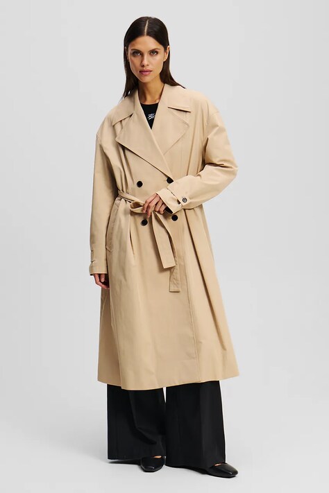 Karl Lagerfeld trenci femei, culoarea bej, de tranzitie, cu doua randuri de nasturi, A2W15009
