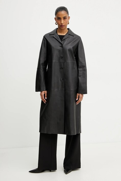 MAX&Co. palton de piele femei, culoarea negru, de tranzitie, 2518471012200