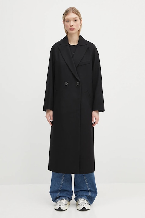 A.P.C. płaszcz wełniany Manteau Flora damski kolor czarny przejściowy dwurzędowy WOAJS.F01541