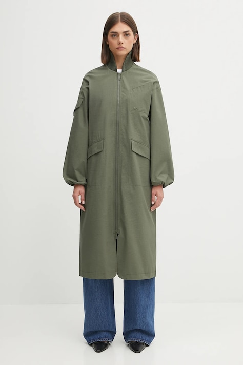 GANNI palton Tech Seersucker Oversized Shell culoarea verde, F9717