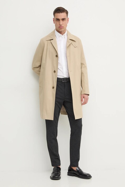BOSS płaszcz męski kolor beżowy przejściowy oversize 50540478
