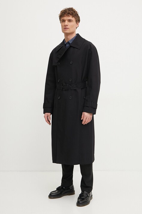 Michael Kors trenci din bumbac culoarea negru, de tranzitie, cu doua randuri de nasturi, CR5208FDTY