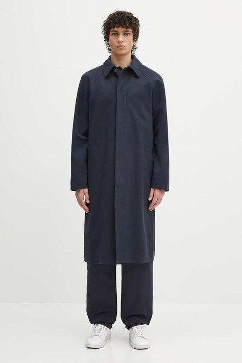 A.P.C. palton din amestec de in Mac Edouard culoarea bleumarin, de tranzitie, oversize, COGXT.M01549