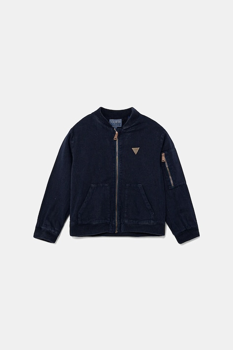 Guess kurtka bomber z domieszką lnu kolor granatowy N5GL02 WG5G0