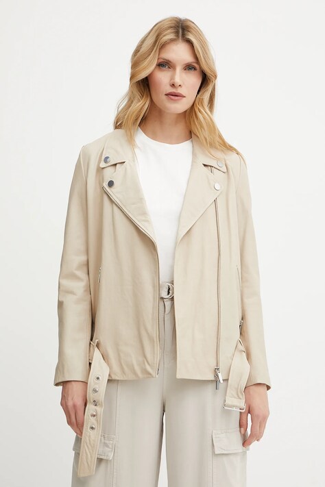 Armani Exchange geaca ramones de piele culoarea bej, de tranzitie, XW000218 AF10854