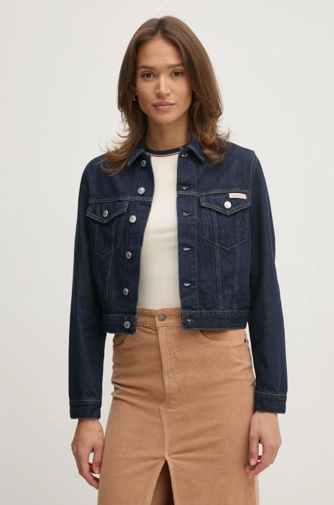 Rifľová bunda Calvin Klein Jeans dámska, tmavomodrá farba, prechodná, J20J225066