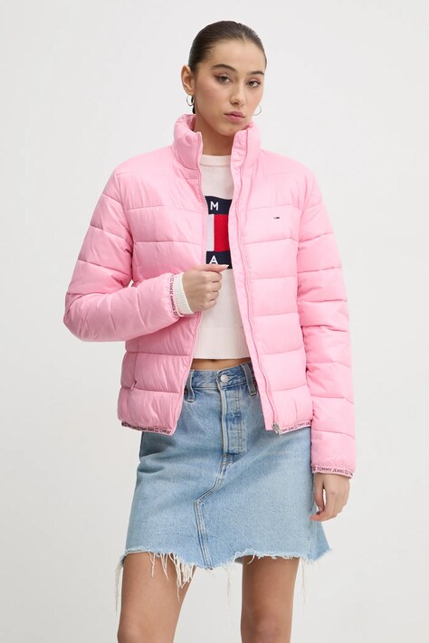 Bunda Tommy Jeans dámská, růžová barva, zimní, DW0DW19312
