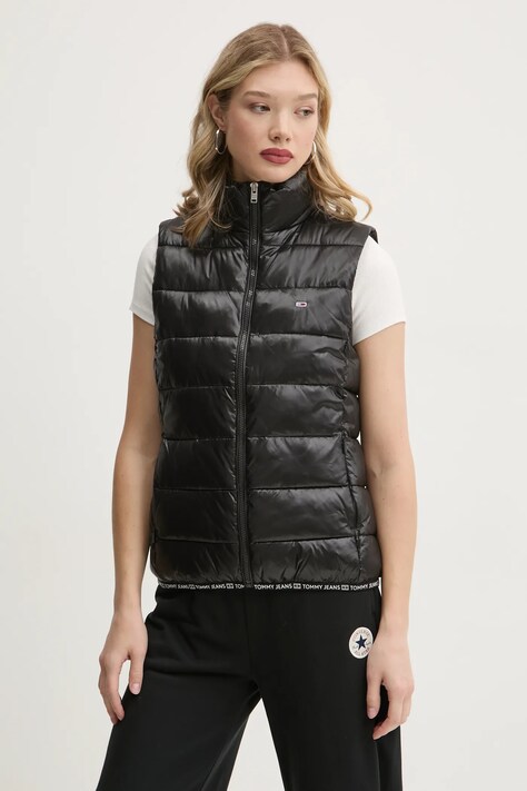 Tommy Jeans vesta femei, culoarea negru, de tranzitie, DW0DW19390