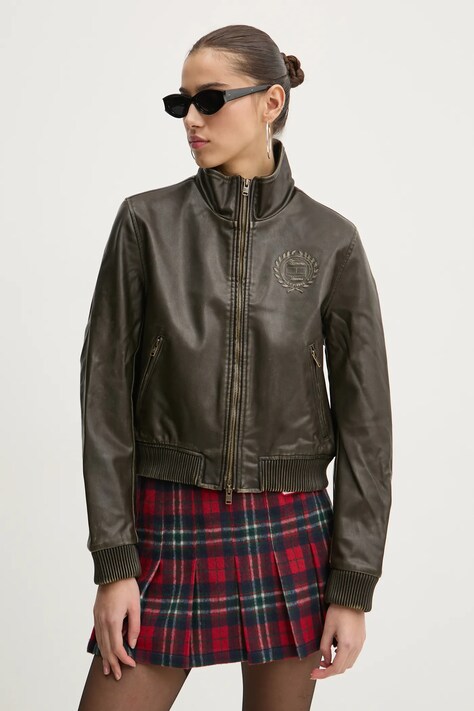 Tommy Jeans geaca femei, culoarea maro, de tranzitie, DW0DW20548