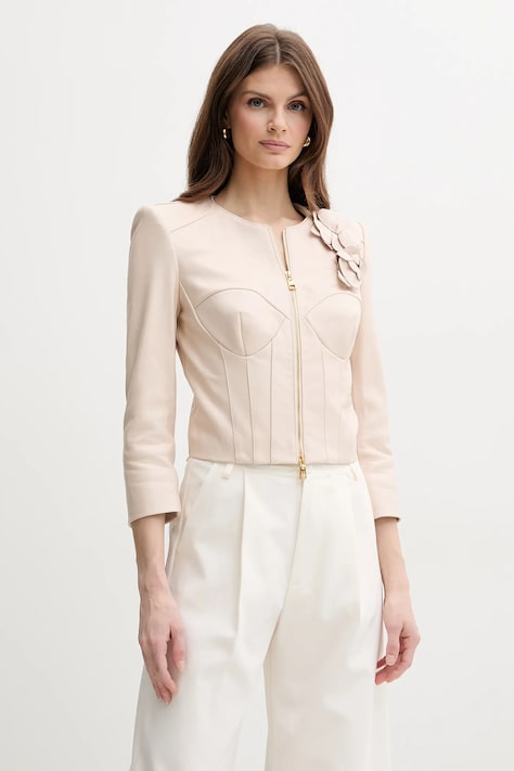 Кожаная куртка Elisabetta Franchi цвет бежевый демисезонная GD45Z51E2