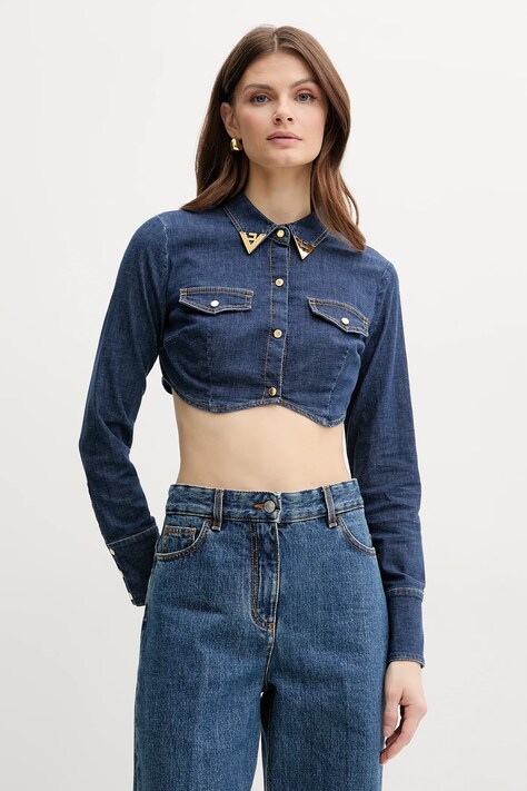 Elisabetta Franchi cămașă jeans femei, cu guler clasic, slim, CJ34D51E2