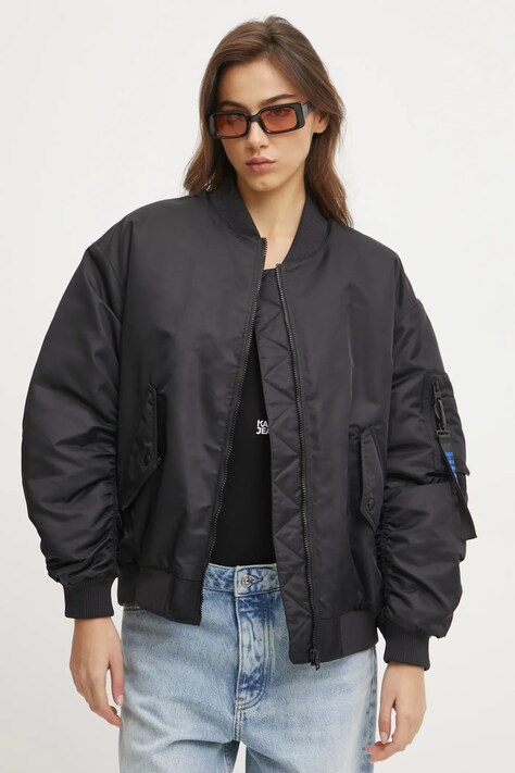 Hugo Blue geaca bomber femei, culoarea negru, de tranzitie, 50530502