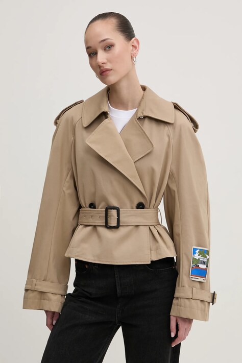 Trench kabát MSGM dámský, béžová barva, přechodný, oversize, 3841MDC07.257138