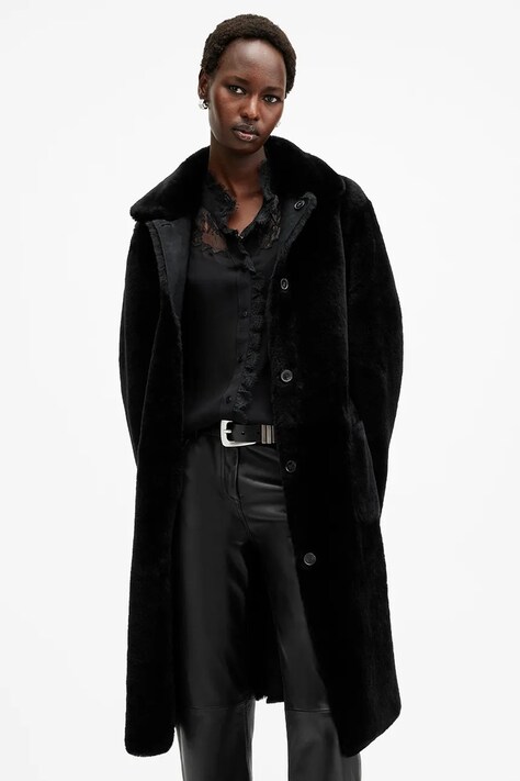 AllSaints palton cu doua fete SERRA femei, culoarea negru, de iarna, W119LB
