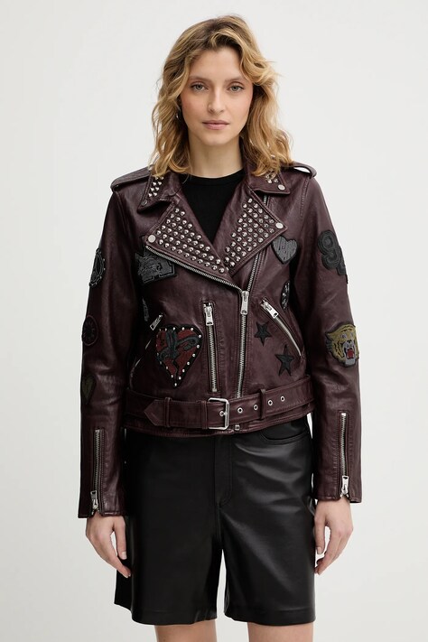 AllSaints geacă ramones de piele COLLEGE culoarea negru, de tranziție, W138LB