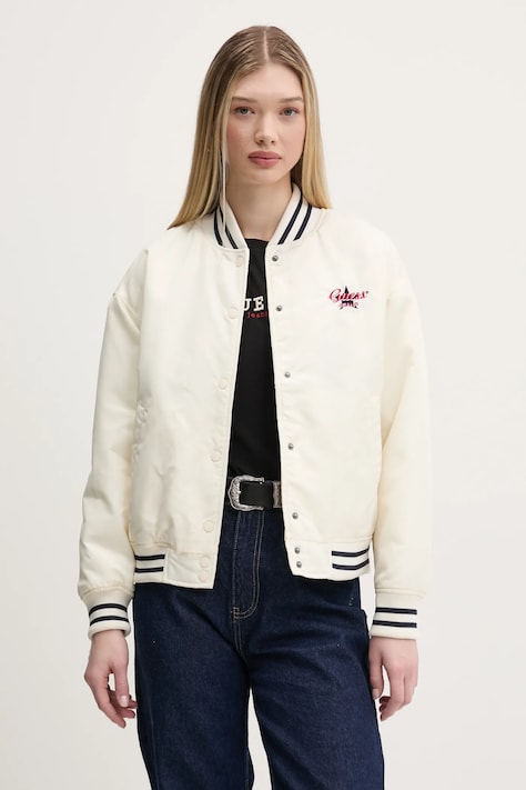 Яке бомбър Guess Jeans в бежово преходен модел с уголемена кройка W5RL43 WHAA2