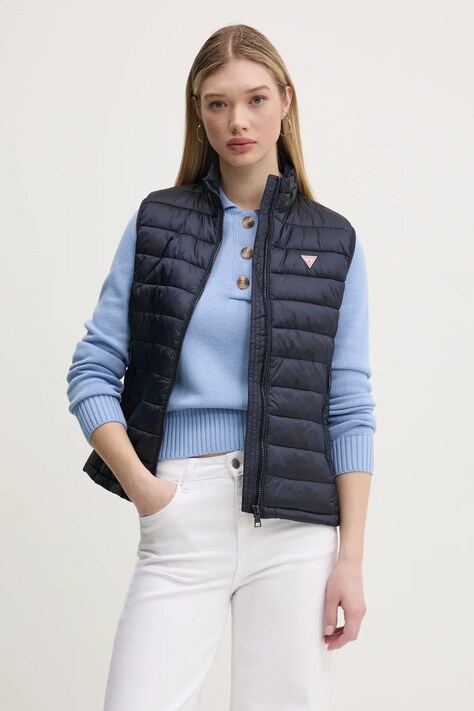 Guess Jeans vesta femei, culoarea albastru marin, de tranzitie, W5RN55 WHAB2