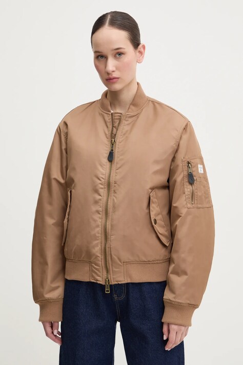 Bunda Guess Jeans dámska, hnedá farba, prechodná, W5RL81 WHAA2