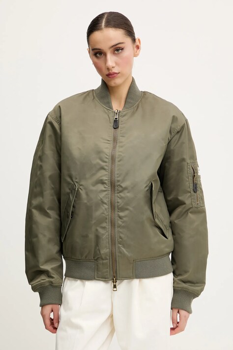 Bomber bunda Guess Jeans dámská, hnědá barva, přechodná, W5RL81 WHAA2