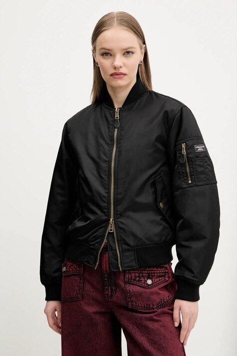 Guess Jeans geaca bomber femei, culoarea negru, de tranzitie, W5RL81 WHAA2