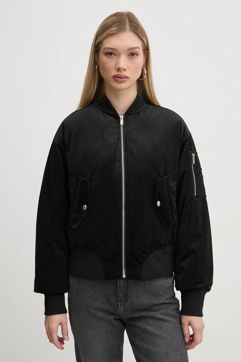 Karl Lagerfeld Jeans geacă bomber femei, culoarea negru, de iarnă, oversize, A1W15010