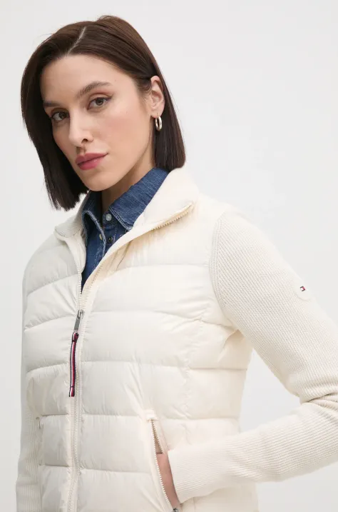 Bunda Tommy Hilfiger dámska, béžová farba, prechodná, WW0WW43771