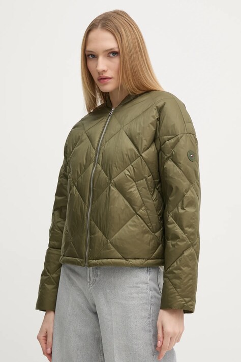 Péřová bunda Tommy Hilfiger dámská, zelená barva, přechodná, oversize, WW0WW44342