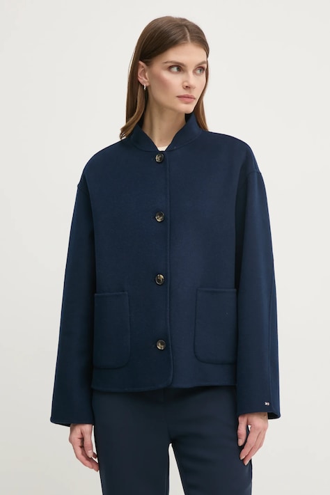 Vlněná bunda Tommy Hilfiger tmavomodrá barva, přechodná, WW0WW44978