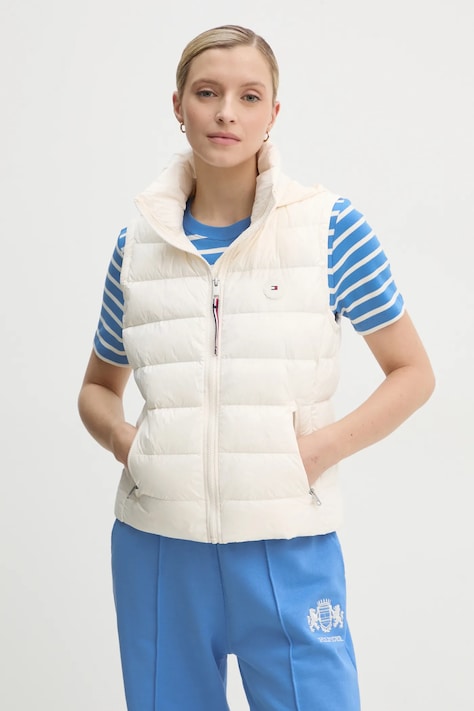 Tommy Hilfiger vesta de puf femei, culoarea bej, de tranzitie, WW0WW43773