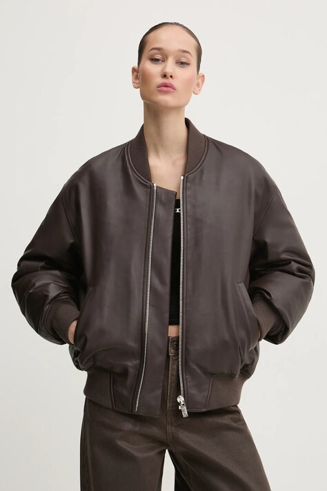 Miss Sixty geaca bomber de piele femei, culoarea maro, de iarna, 6L4LJ0460000