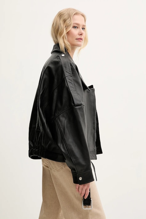 Pinko geaca ramones de piele culoarea negru, de tranzitie, oversize, 104877 A21L