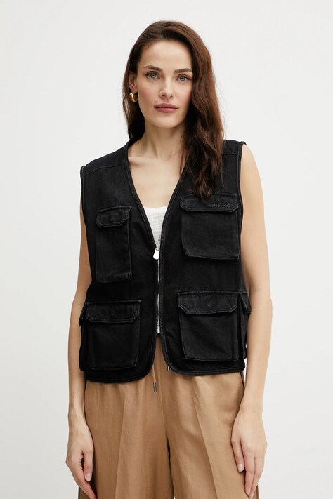 Pinko vestă de blugi culoarea negru, de tranzitie, 105053 A2HF
