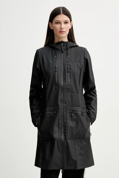 Rains geacă Cargo Curve Jacket W3 femei, culoarea negru, de tranzitie, 12050
