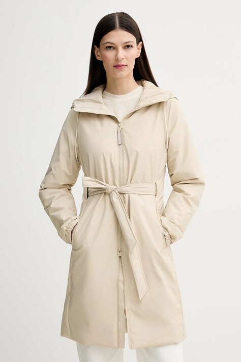 Rains geaca Lohja Long Insulated Curve Jacket W3T2 femei, culoarea bej, de tranzitie, 15880