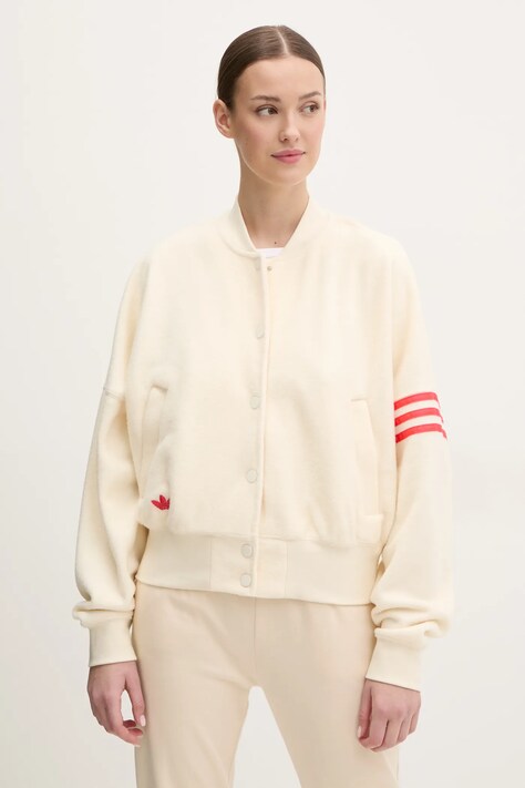 adidas Originals geaca bomber NC BOMBER JKT culoarea bej, de tranzitie, oversize, JI8523