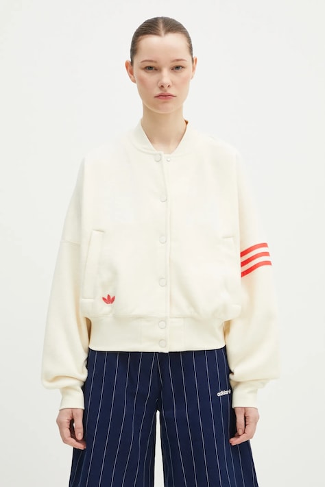 adidas Originals geaca bomber NC BOMBER JKT culoarea bej, de tranzitie, oversize, JI8523