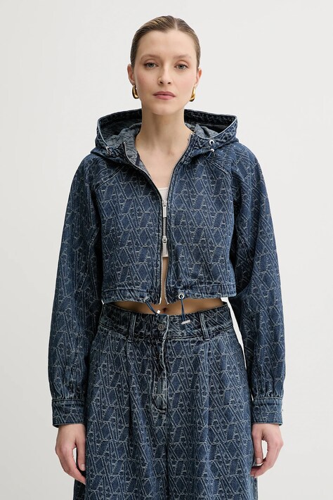 Armani Exchange geacă jeans culoarea bleumarin, de tranzitie, XW001185 AF12844