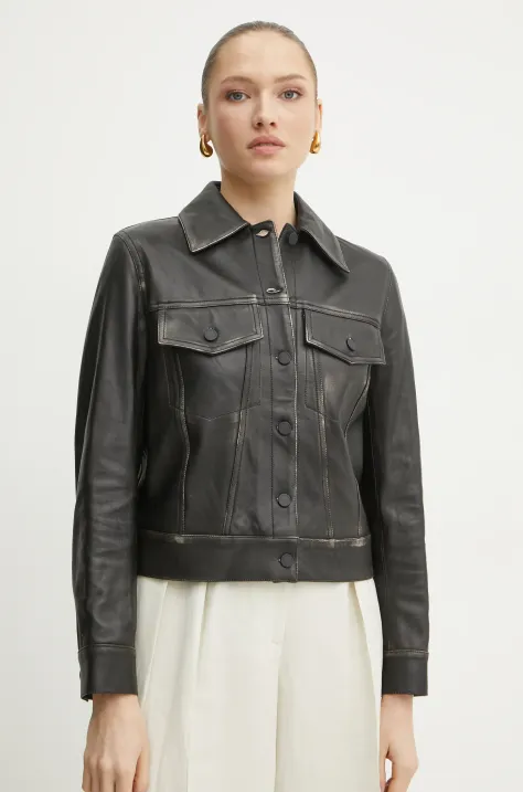 Kožená bunda Liviana Conti černá barva, přechodná, F5SX35