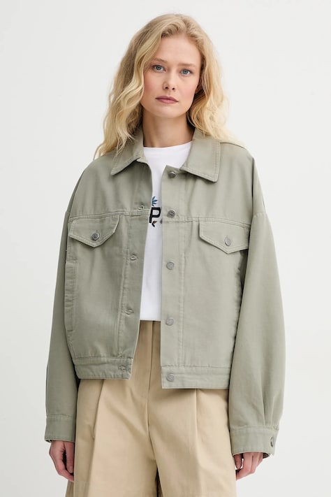 A.P.C. jachetă de bumbac blouson cally culoarea verde, de tranzitie, oversize, COGBJ.F02905