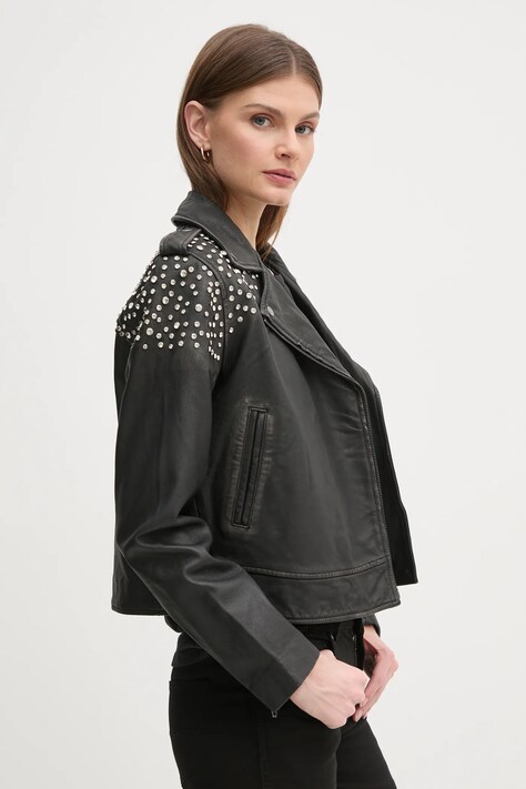 Pepe Jeans geaca ramones de piele FANTASY femei, culoarea negru, de tranzitie, PL402523