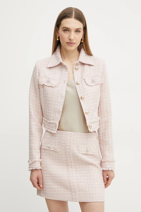 Jakna Guess za žene, boja: ružičasta, za prijelazno razdoblje, W5RN47 WGW82