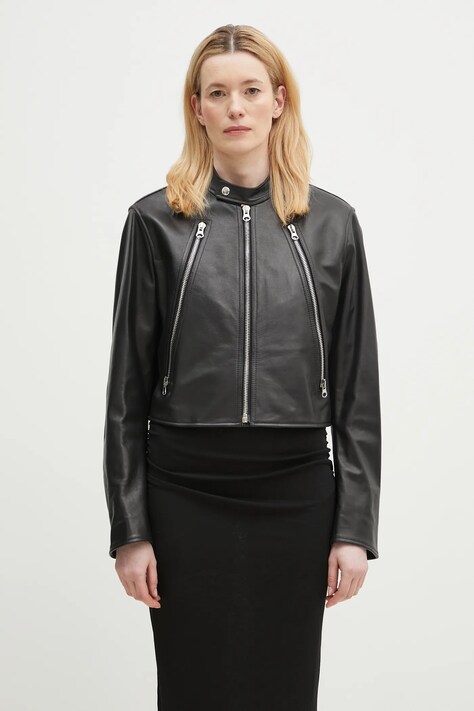 Шкіряна куртка MM6 Maison Margiela колір чорний перехідна oversize S52AM0317