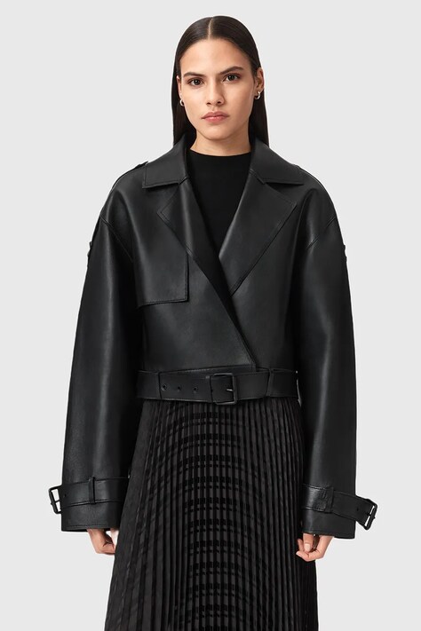 Δερμάτινο μπουφάν AllSaints OPHELIA χρώμα: πράσινο, W045LB