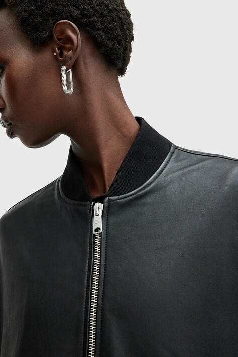 AllSaints geacă bomber de piele YARA femei, culoarea negru, de tranziție, W074LB