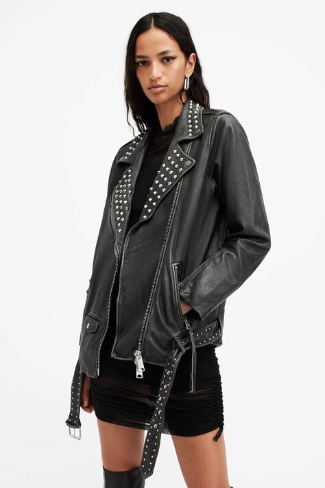 AllSaints geacă de piele BILLIE femei, culoarea negru, de tranziție, W082LB