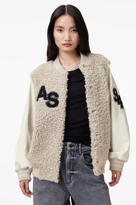 AllSaints geaca VALERIE femei, culoarea bej, de tranzitie, oversize, W083LB