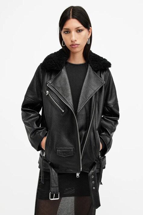 AllSaints geacă de piele VENDRA femei, culoarea negru, de tranziție, W136LB