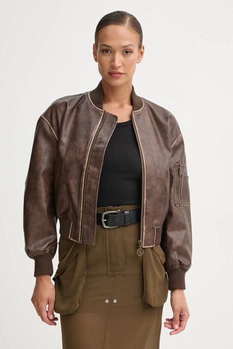 Bomber bunda Guess ANGELIQUE hnědá barva, přechodná, W5RL21 WGW40